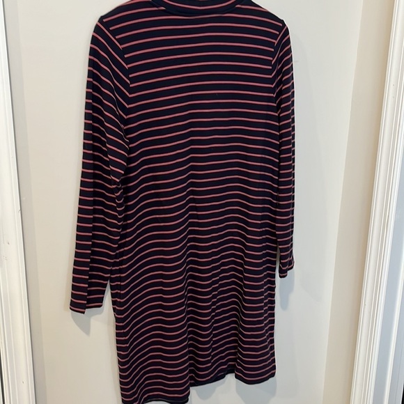 J Jill Mock Neck Striped Knit T Shirt Dress Navy Pink Comfy Dress POCKETS Size L - Picture 5 of 8